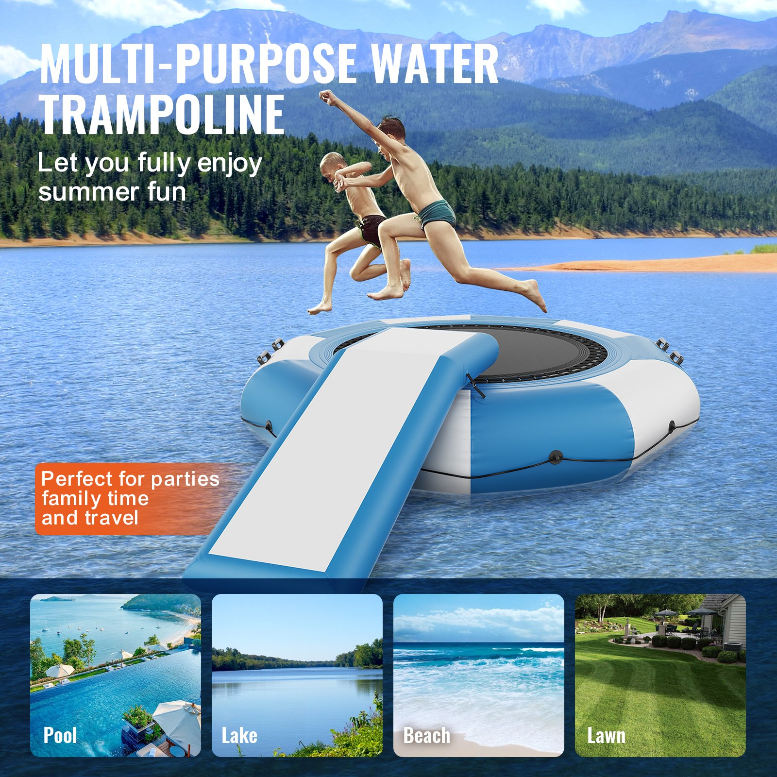 VEVOR Inflatable Water Bouncer, 10ft Recreational Water Trampoline with Slide, Goodies N Stuff