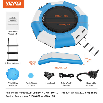 VEVOR Inflatable Water Bouncer, 10ft Recreational Water Trampoline with Slide, Goodies N Stuff