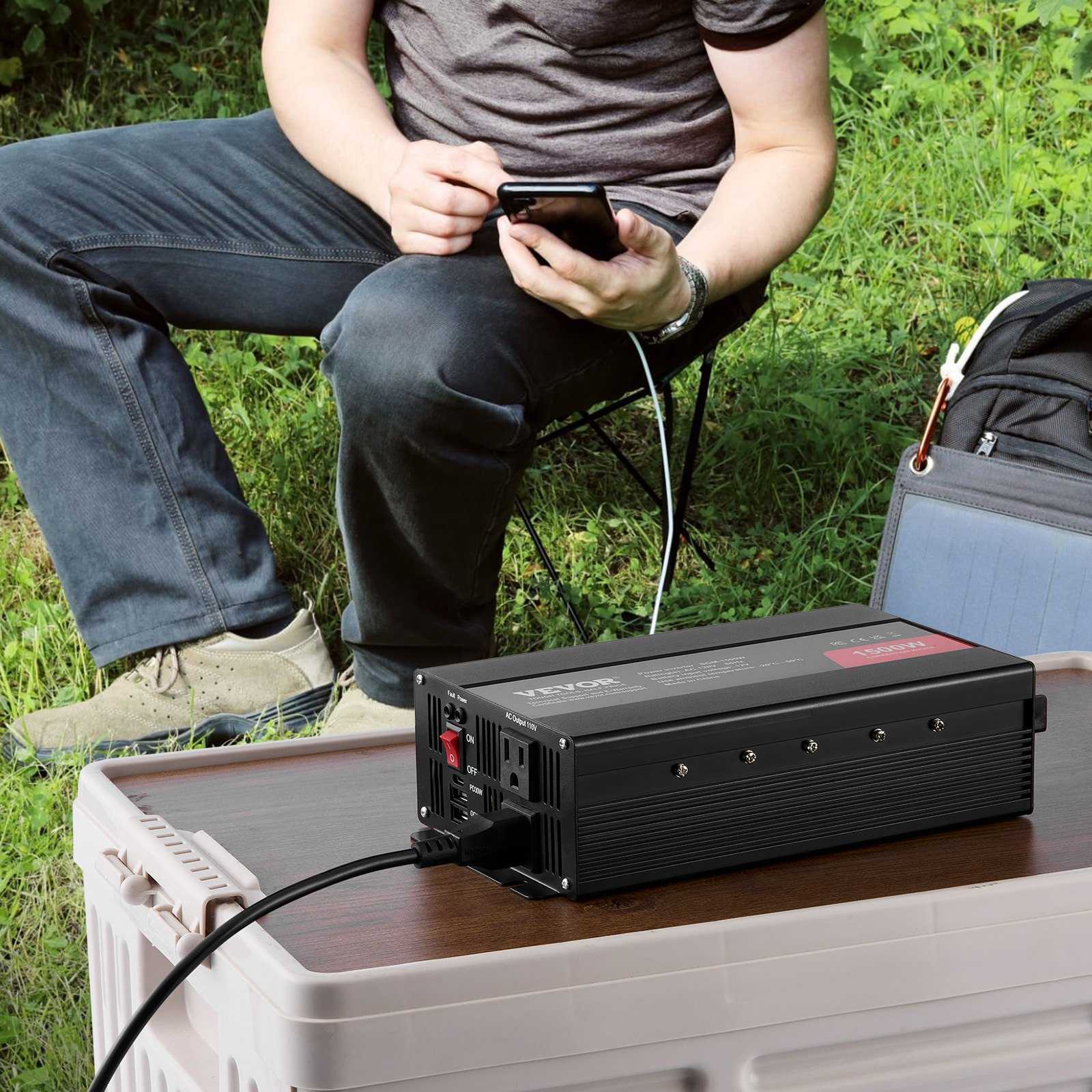 VEVOR Modified Sine Wave Inverter, 1500W, DC 12V to AC 120V Power Inverter with 2 AC Outlets 2 USB Port 1 Type-C Port 6 Spare Fuses, for Small Home Devices like Smartphone Laptop, CE FCC Certified, Goodies N Stuff