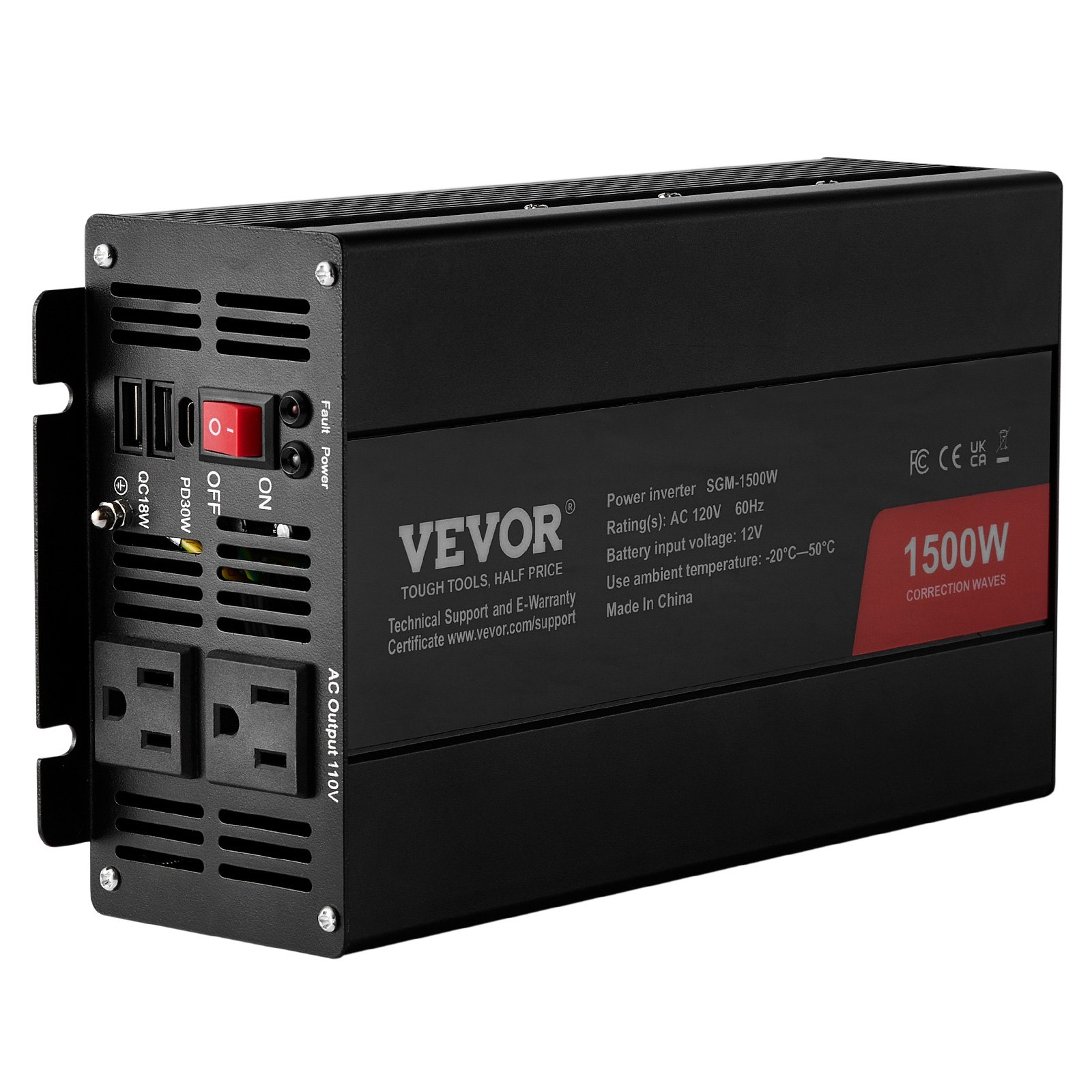 VEVOR Modified Sine Wave Inverter, 1500W, DC 12V to AC 120V Power Inverter with 2 AC Outlets 2 USB Port 1 Type-C Port 6 Spare Fuses, for Small Home Devices like Smartphone Laptop, CE FCC Certified, Goodies N Stuff
