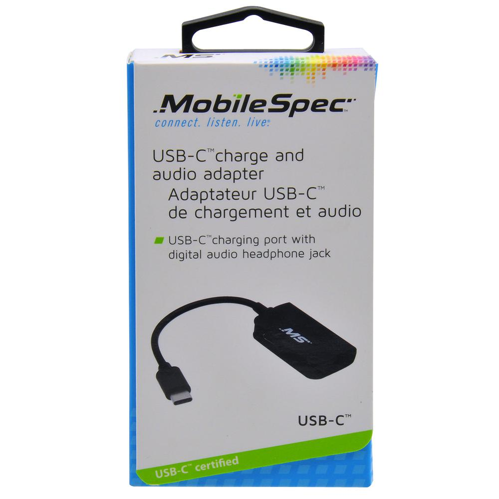 MobileSpec USB-C Charger and Audio Adapter - Type C to 3.5mm Aux Audio Headphone Adapter Charger - Black, Goodies N Stuff