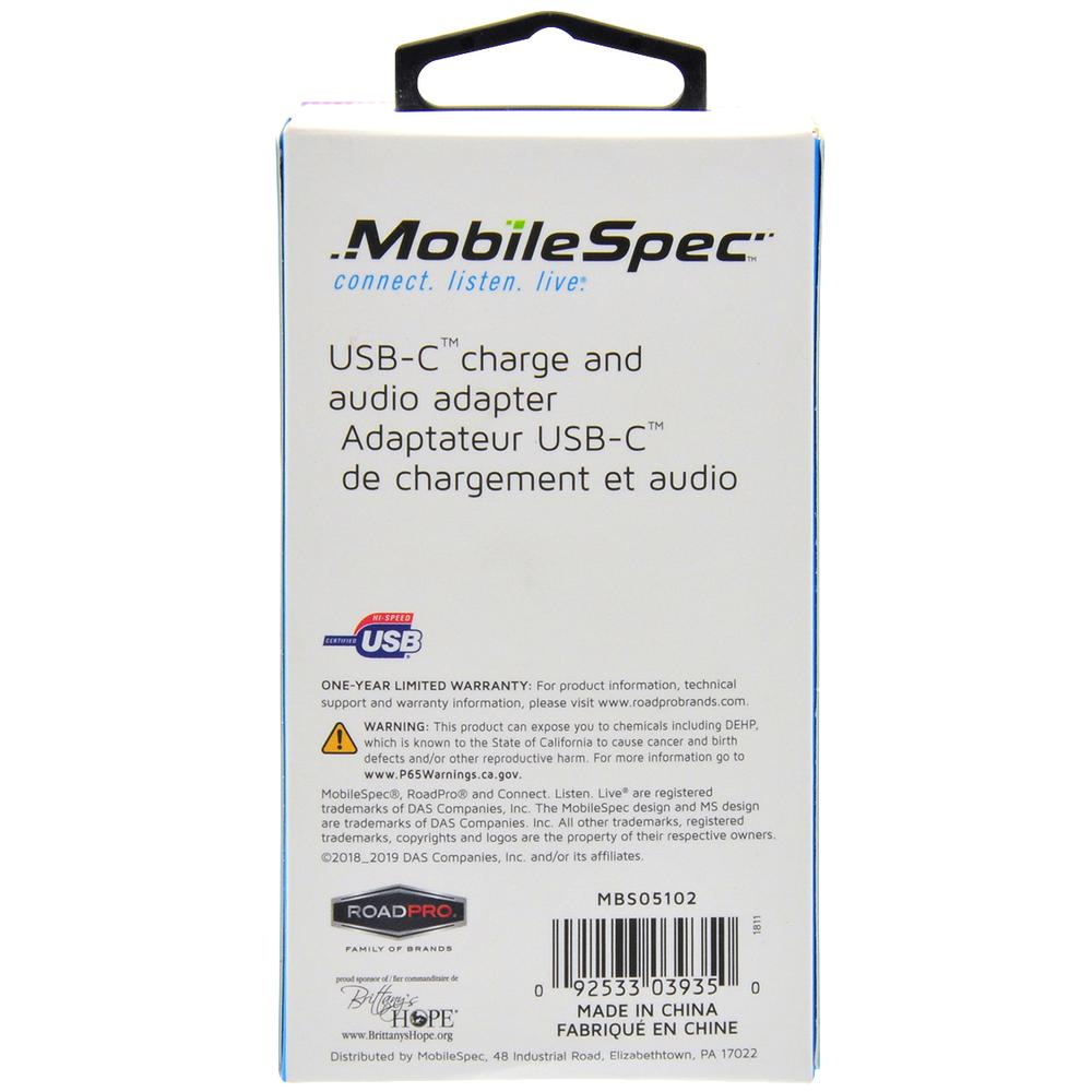 MobileSpec USB-C Charger and Audio Adapter - Type C to 3.5mm Aux Audio Headphone Adapter Charger - Black, Goodies N Stuff