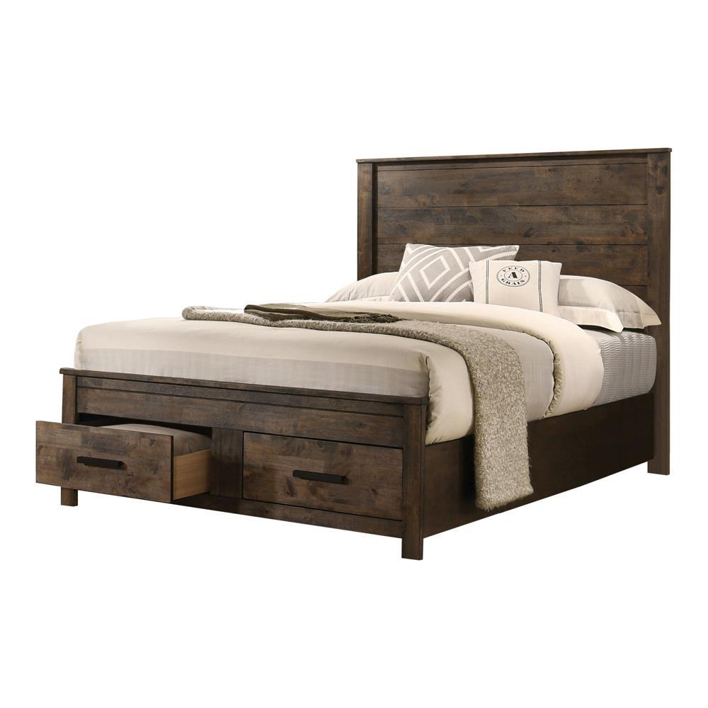 Woodmont Eastern King Storage Bed Rustic Golden Brown, Goodies N Stuff