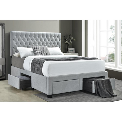 Soledad Queen 4-drawer Button Tufted Storage Bed Light Grey