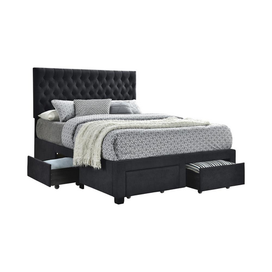 Soledad Eastern King 4-drawer Button Tufted Storage Bed Charcoal, Goodies N Stuff