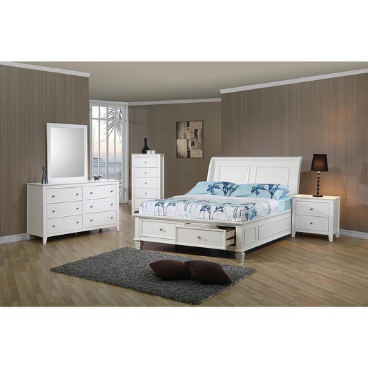 Selena Full Sleigh Bed with Footboard Storage Cream White