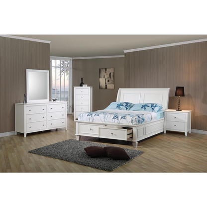 Selena Full Sleigh Bed with Footboard Storage Cream White