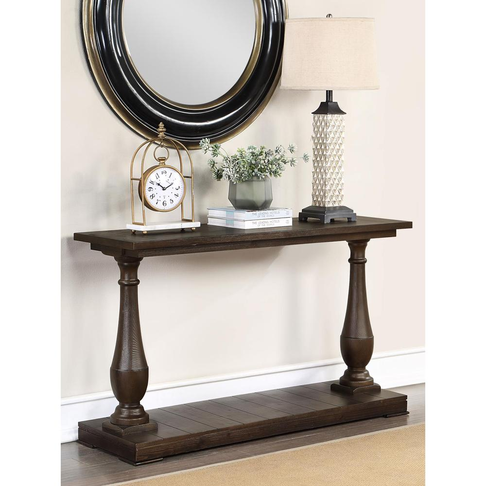 Walden Rectangular Sofa Table with Turned Legs and Floor Shelf Coffee, Goodies N Stuff