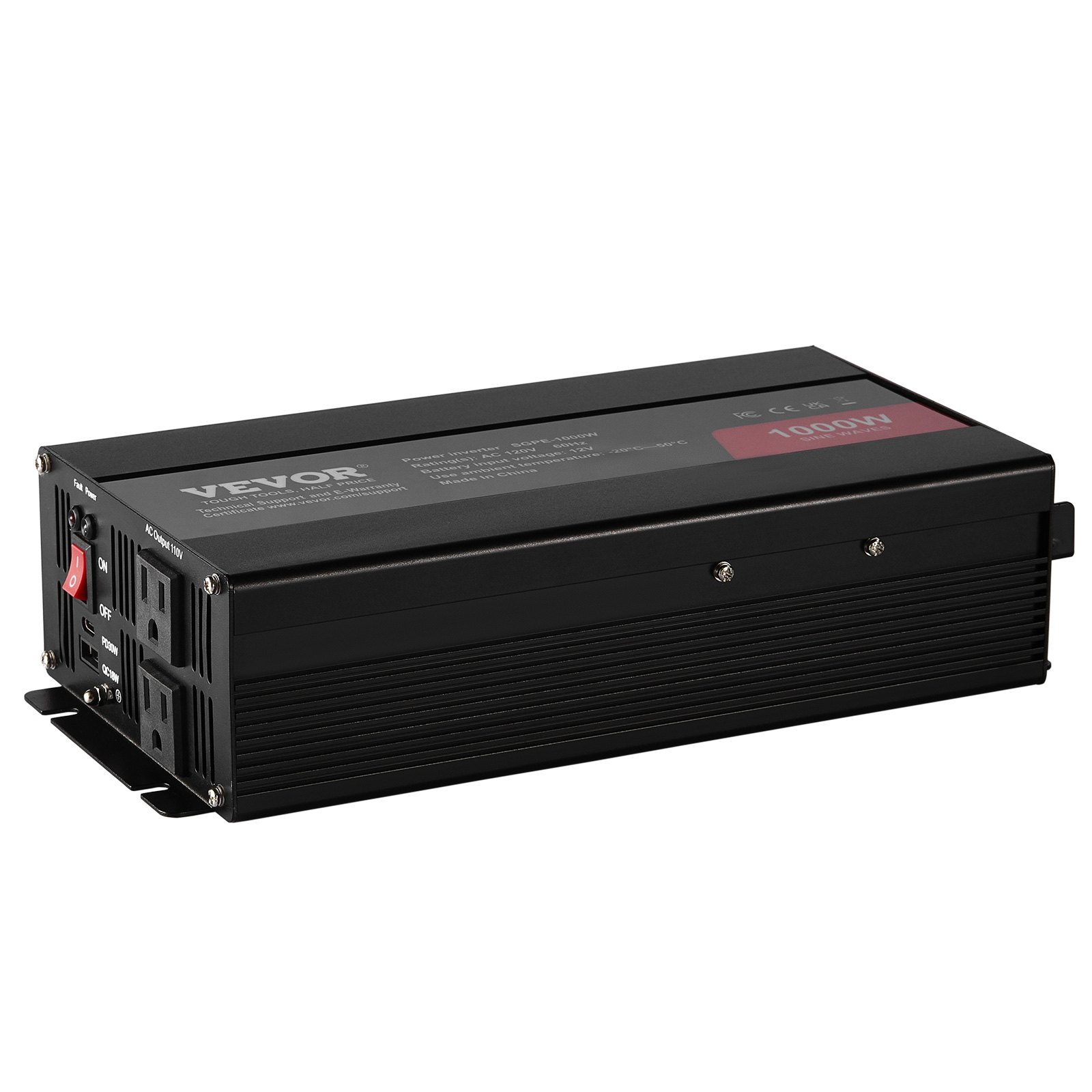 VEVOR Pure Sine Wave Inverter, 1000 Watt, DC 12V to AC 120V Power Inverter with 2 AC Outlets 2 USB Port 1 Type-C Port, Remote Control for Small Home Devices like Smartphone Laptop, CE FCC Certified, Goodies N Stuff