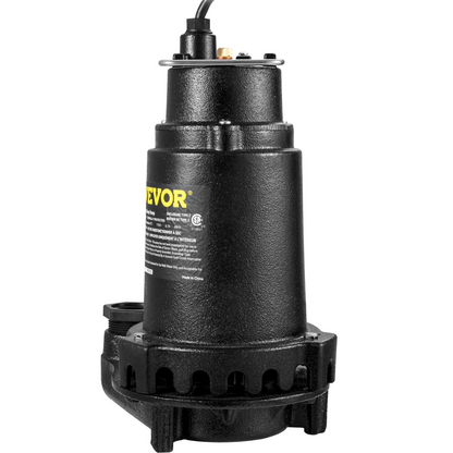 VEVOR 1HP Sewage Pump, 5600 GPH Cast Iron Submersible Sump Pump with Automatic Snap-action Float Switch, Heavy-Duty Submersible Sewage, Effluent Pump for Septic Tank, Basement, Flooding Area, Goodies N Stuff