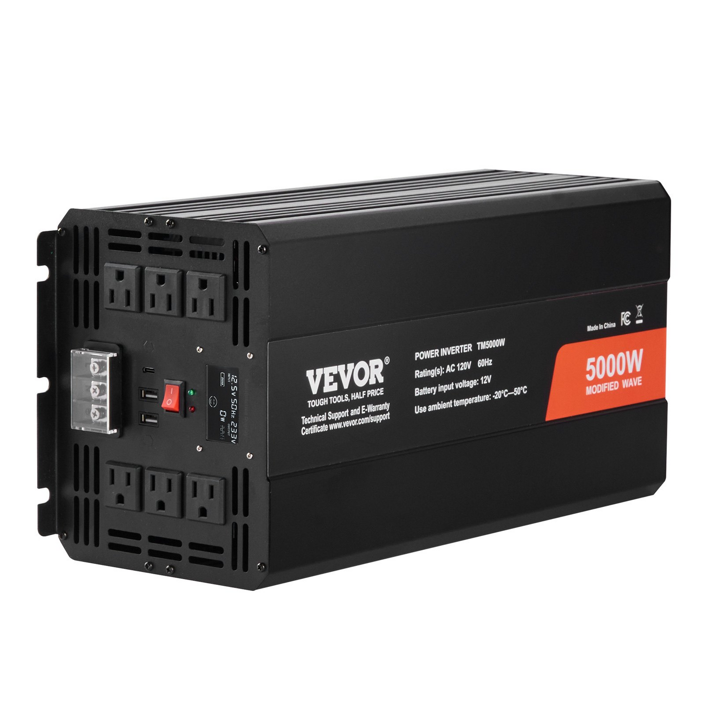 VEVOR Modified Sine Wave Inverter, 5000W, DC 12V to AC 120V Power Inverter with 6 AC Outlets 2 USB Port 1 Type-C Port, LCD Display and Remote Controller for High Load Home Appliances, CE FCC Certified, Goodies N Stuff