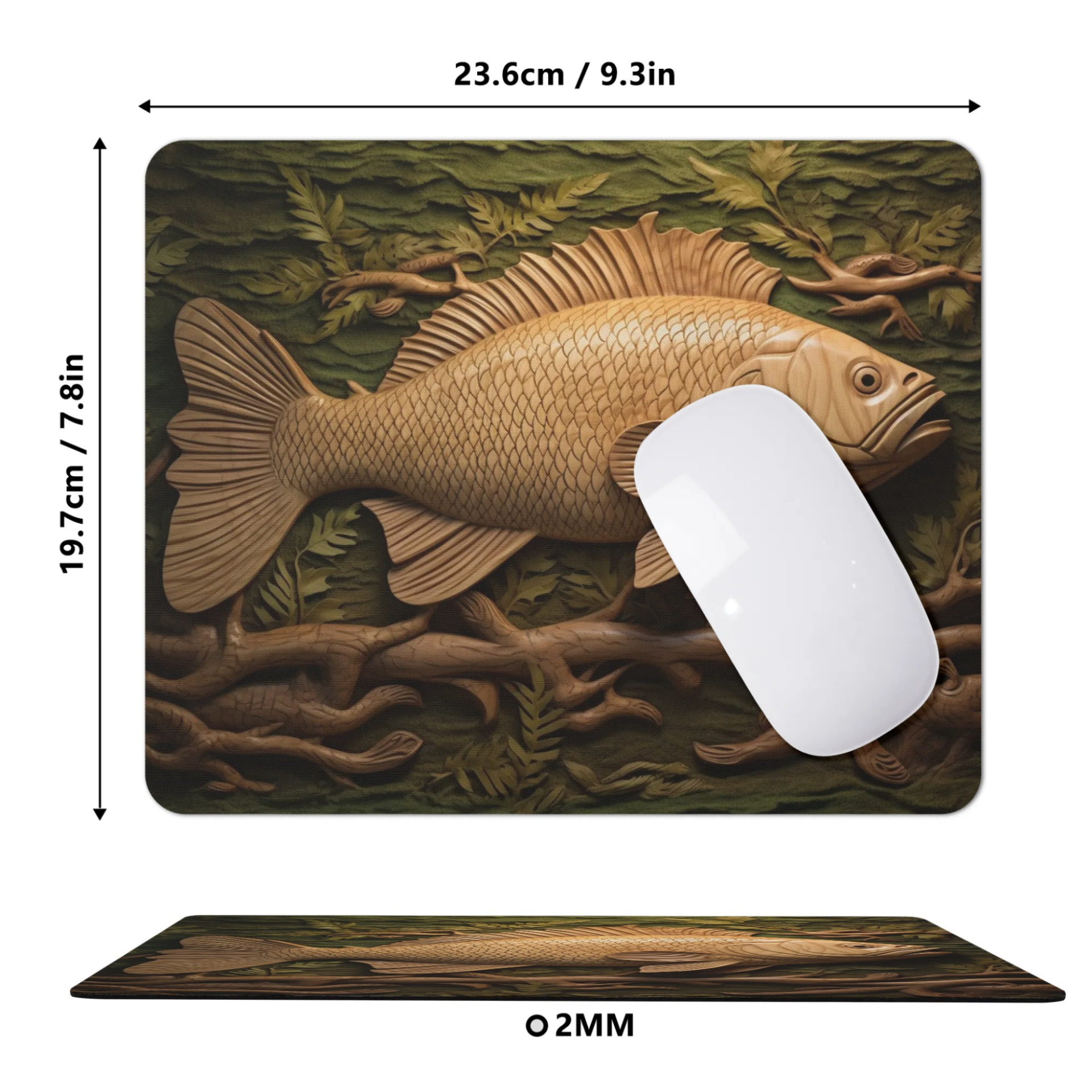 Square Rubber Mouse Mat Pad with Fish Print - High Quality, Anti-Slip, Washable, Goodies N Stuff