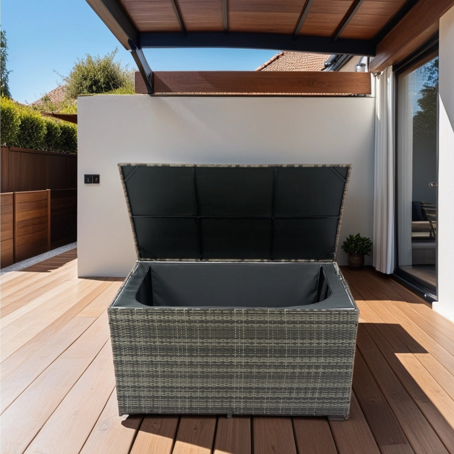 Outdoor Storage Box, 200 Gallon Wicker Patio Deck Boxes with Lid, Outdoor Cushion Storage for Kids Toys, Pillows, Towel, Goodies N Stuff