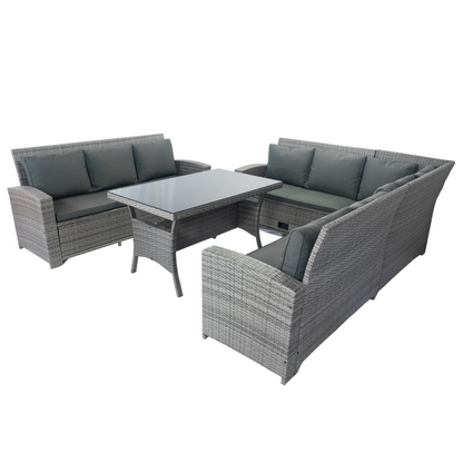 5 Piece Patio wicker Outdoor Sectional Set 9 Seater Conversation Set with 3 Storage Under Seat Grey Wicker + Dark Grey Cushion, Goodies N Stuff