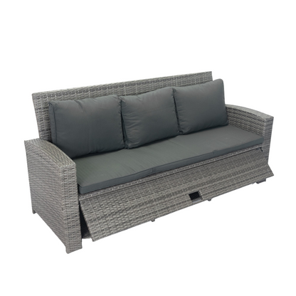 5 Piece Patio wicker Outdoor Sectional Set 9 Seater Conversation Set with 3 Storage Under Seat Grey Wicker + Dark Grey Cushion, Goodies N Stuff