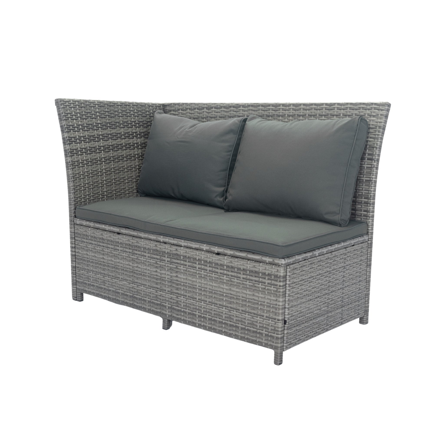 5 Piece Patio wicker Outdoor Sectional Set 9 Seater Conversation Set with 3 Storage Under Seat Grey Wicker + Dark Grey Cushion, Goodies N Stuff