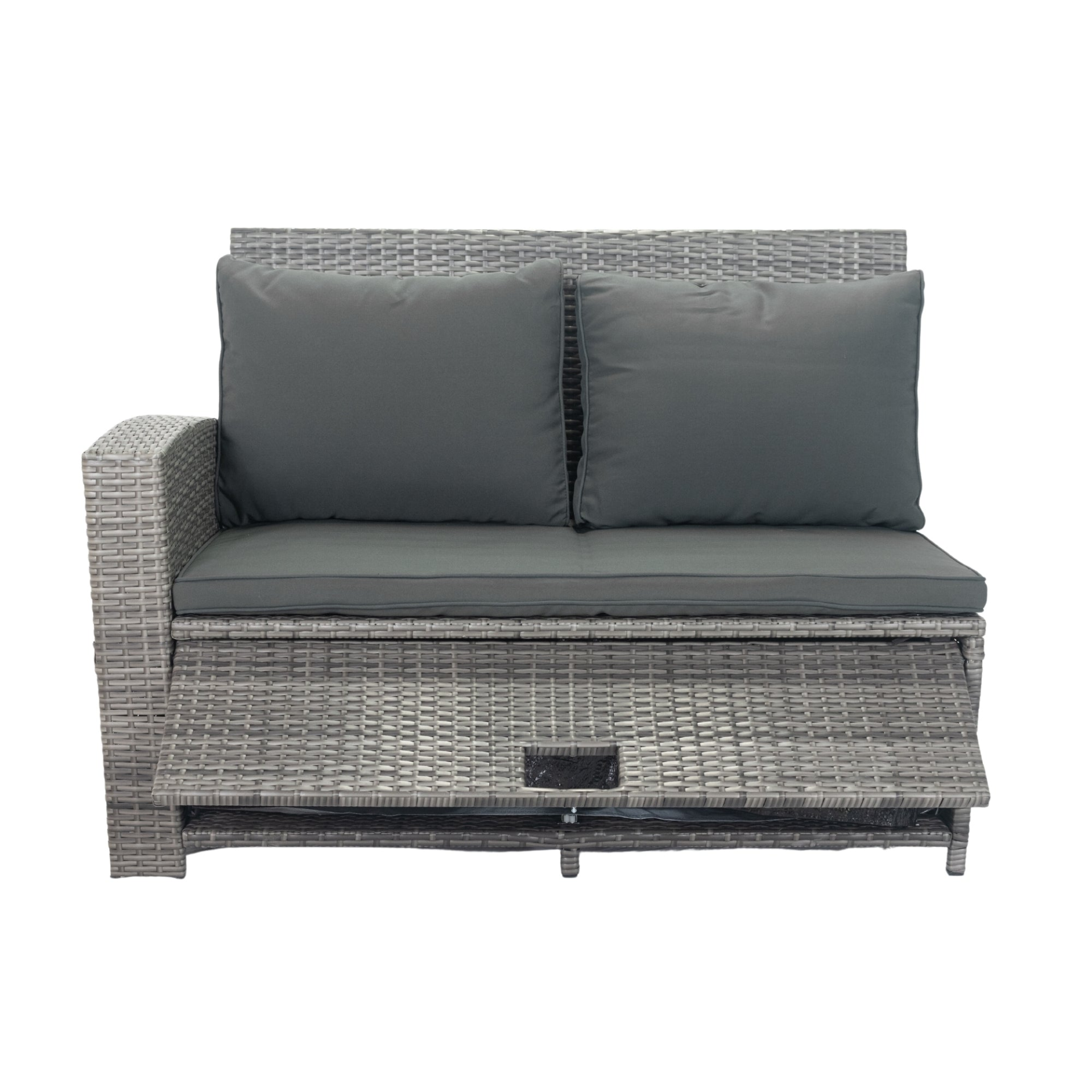 5 Piece Patio wicker Outdoor Sectional Set 9 Seater Conversation Set with 3 Storage Under Seat Grey Wicker + Dark Grey Cushion, Goodies N Stuff