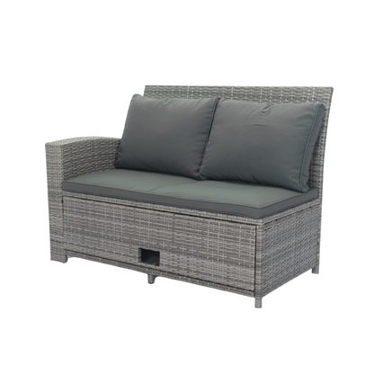 5 Piece Patio wicker Outdoor Sectional Set 9 Seater Conversation Set with 3 Storage Under Seat Grey Wicker + Dark Grey Cushion, Goodies N Stuff