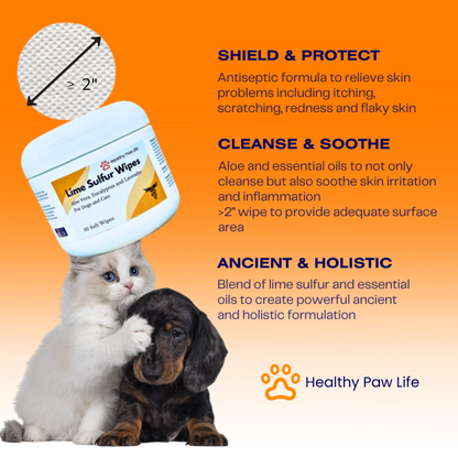 Healthy Paw Life’s Lime Sulfur Wipes - Holistic Skin Care Solution for Pets, Goodies N Stuff