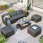 Patio Furniture Sets, 5-Piece Patio Wicker Sofa with Adustable Backrest, Cushions, Ottomans and Lift Top Coffee Table, Goodies N Stuff