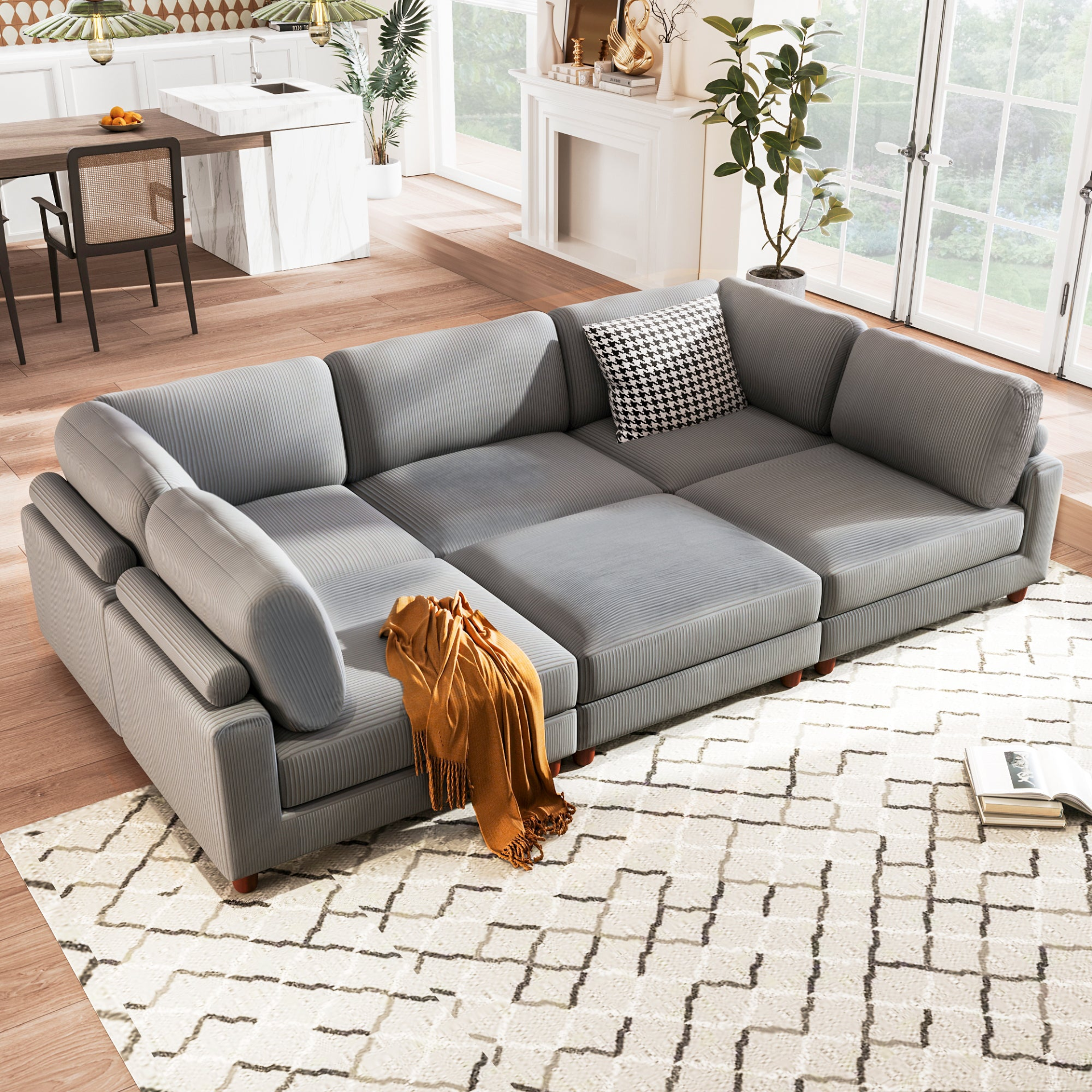 163'' Modular Sectional Sofa with Ottoman - L Shaped Corner Sectional for Living Room, Office, Apartment (6-Seater), Goodies N Stuff