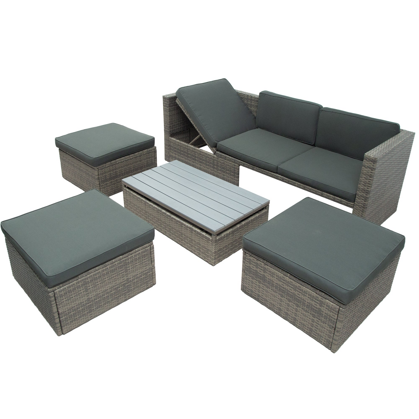 Patio Furniture Sets, 5-Piece Patio Wicker Sofa with Adustable Backrest, Cushions, Ottomans and Lift Top Coffee Table, Goodies N Stuff