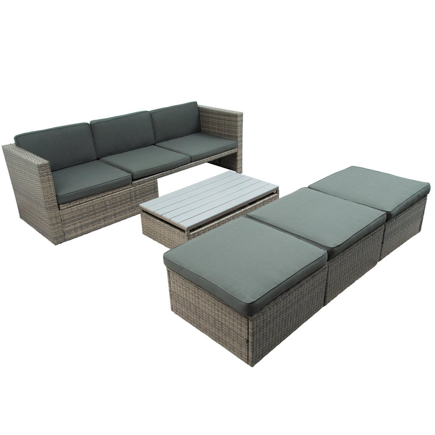 Patio Furniture Sets, 5-Piece Patio Wicker Sofa with Adustable Backrest, Cushions, Ottomans and Lift Top Coffee Table, Goodies N Stuff