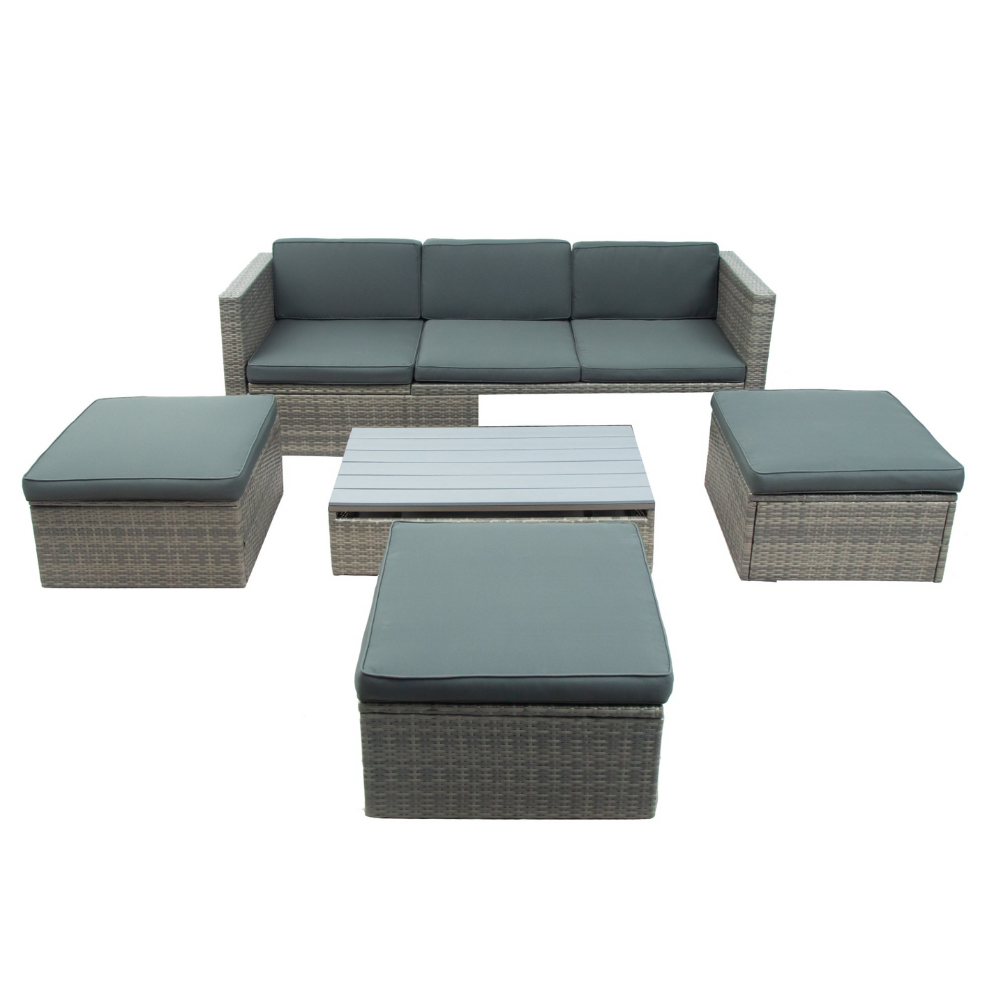 Patio Furniture Sets, 5-Piece Patio Wicker Sofa with Adustable Backrest, Cushions, Ottomans and Lift Top Coffee Table, Goodies N Stuff