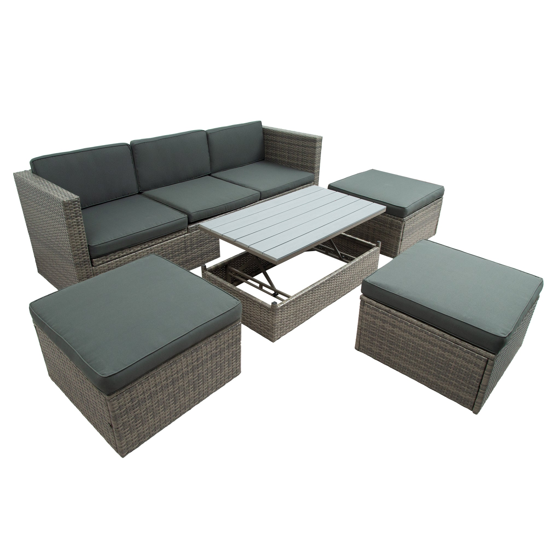 Patio Furniture Sets, 5-Piece Patio Wicker Sofa with Adustable Backrest, Cushions, Ottomans and Lift Top Coffee Table, Goodies N Stuff