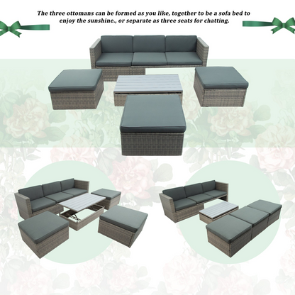 Patio Furniture Sets, 5-Piece Patio Wicker Sofa with Adustable Backrest, Cushions, Ottomans and Lift Top Coffee Table, Goodies N Stuff