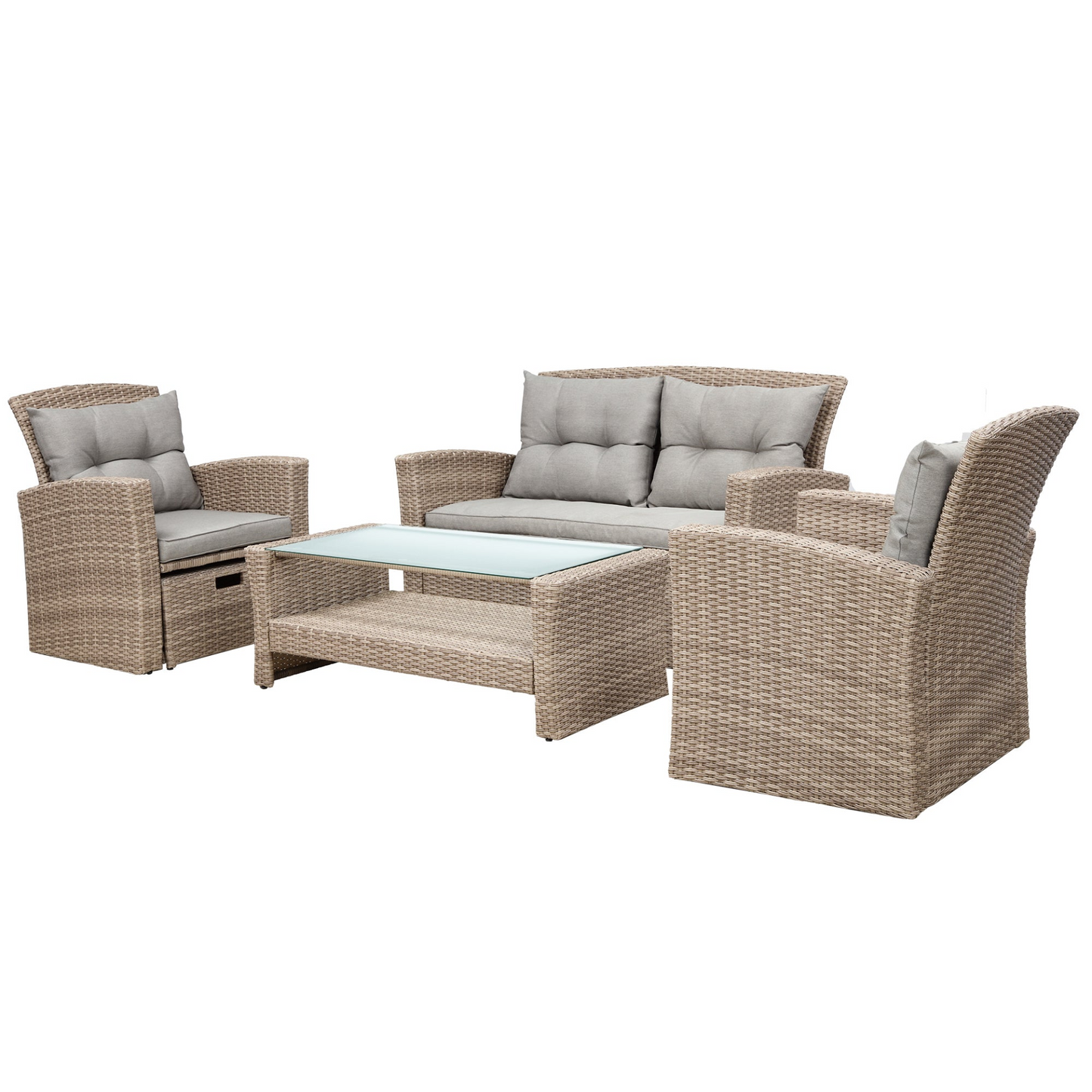 Patio Furniture Set, 4 Piece Outdoor Conversation Set All Weather Wicker Sectional Sofa with Ottoman and Cushions, Goodies N Stuff