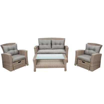 Patio Furniture Set, 4 Piece Outdoor Conversation Set All Weather Wicker Sectional Sofa with Ottoman and Cushions, Goodies N Stuff