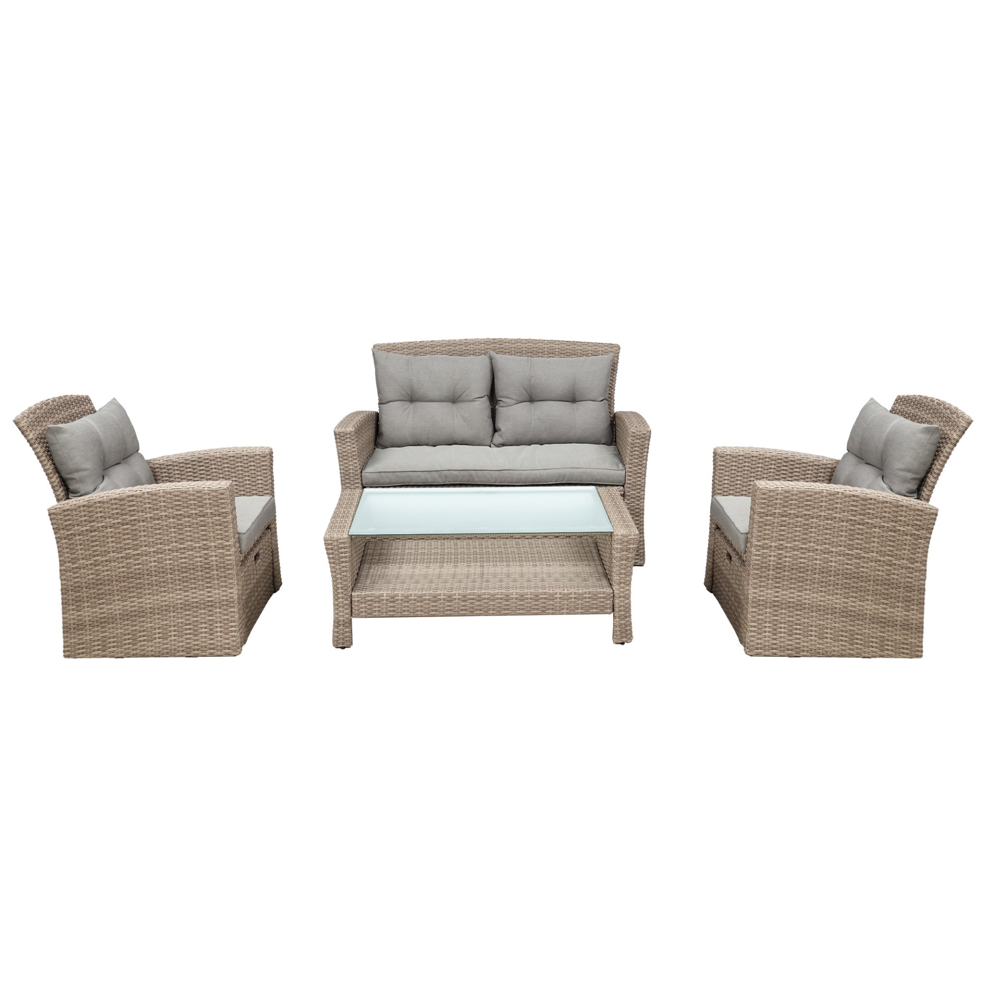 Patio Furniture Set, 4 Piece Outdoor Conversation Set All Weather Wicker Sectional Sofa with Ottoman and Cushions, Goodies N Stuff