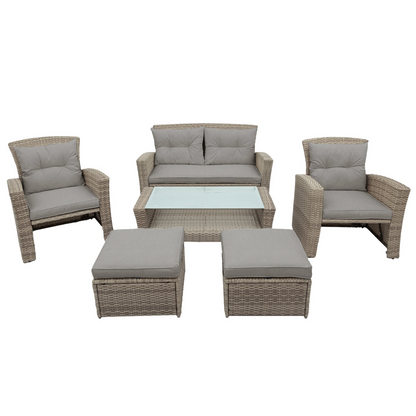 Patio Furniture Set, 4 Piece Outdoor Conversation Set All Weather Wicker Sectional Sofa with Ottoman and Cushions, Goodies N Stuff