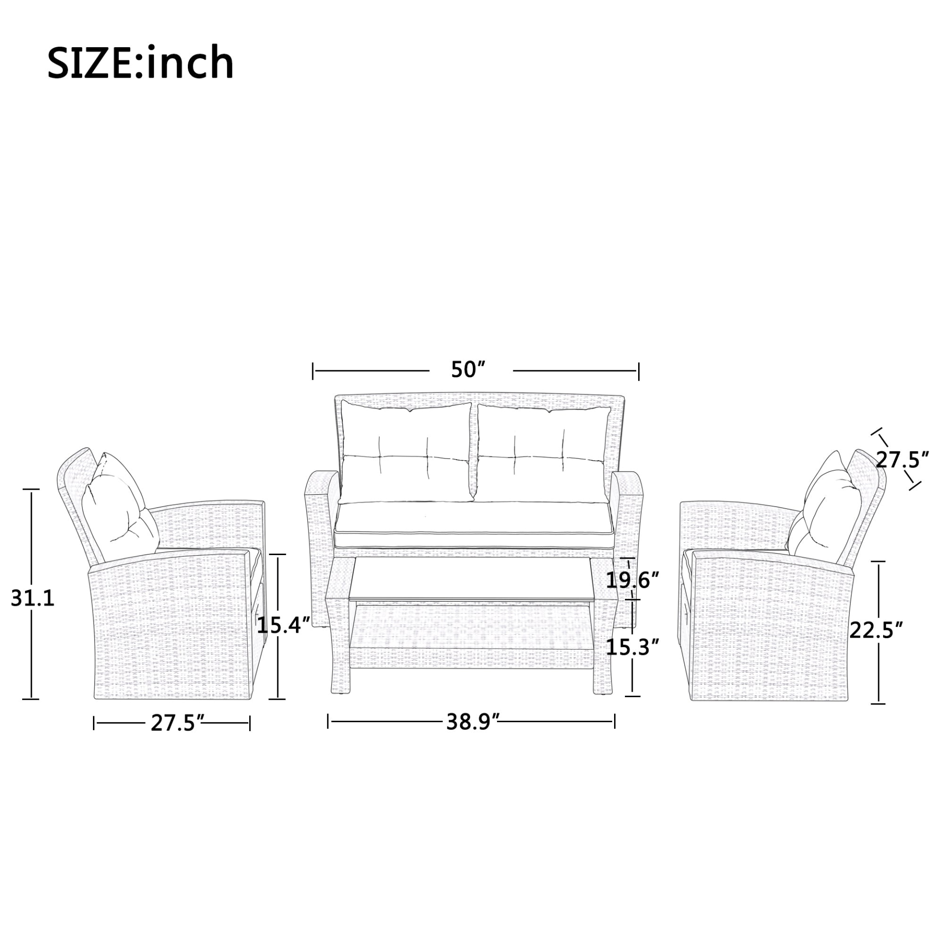 Patio Furniture Set, 4 Piece Outdoor Conversation Set All Weather Wicker Sectional Sofa with Ottoman and Cushions, Goodies N Stuff