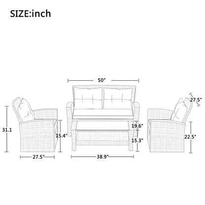 Patio Furniture Set, 4 Piece Outdoor Conversation Set All Weather Wicker Sectional Sofa with Ottoman and Cushions, Goodies N Stuff