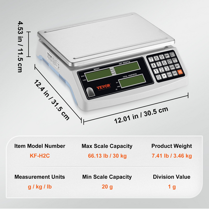 VEVOR Industrial Counting Scale, 30 kg x 1 g, Digital Scale for Parts and Coins, g/kg/lb Units, Electronic Gram Scale Inventory Piece Counting Scale Kitchen Jewelry Counting Scale with 3 LCD Screens, Goodies N Stuff