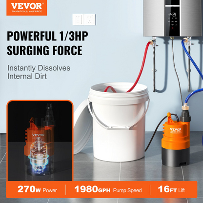 VEVOR Tankless Water Heater Flushing Kit, Includes Efficient Pump & 5 Gallon Pail & 2 Hoses & Descaling Powder, Wrench and Adapter for Quick Install Easy to Start, Water Heater Flush Kit, Goodies N Stuff