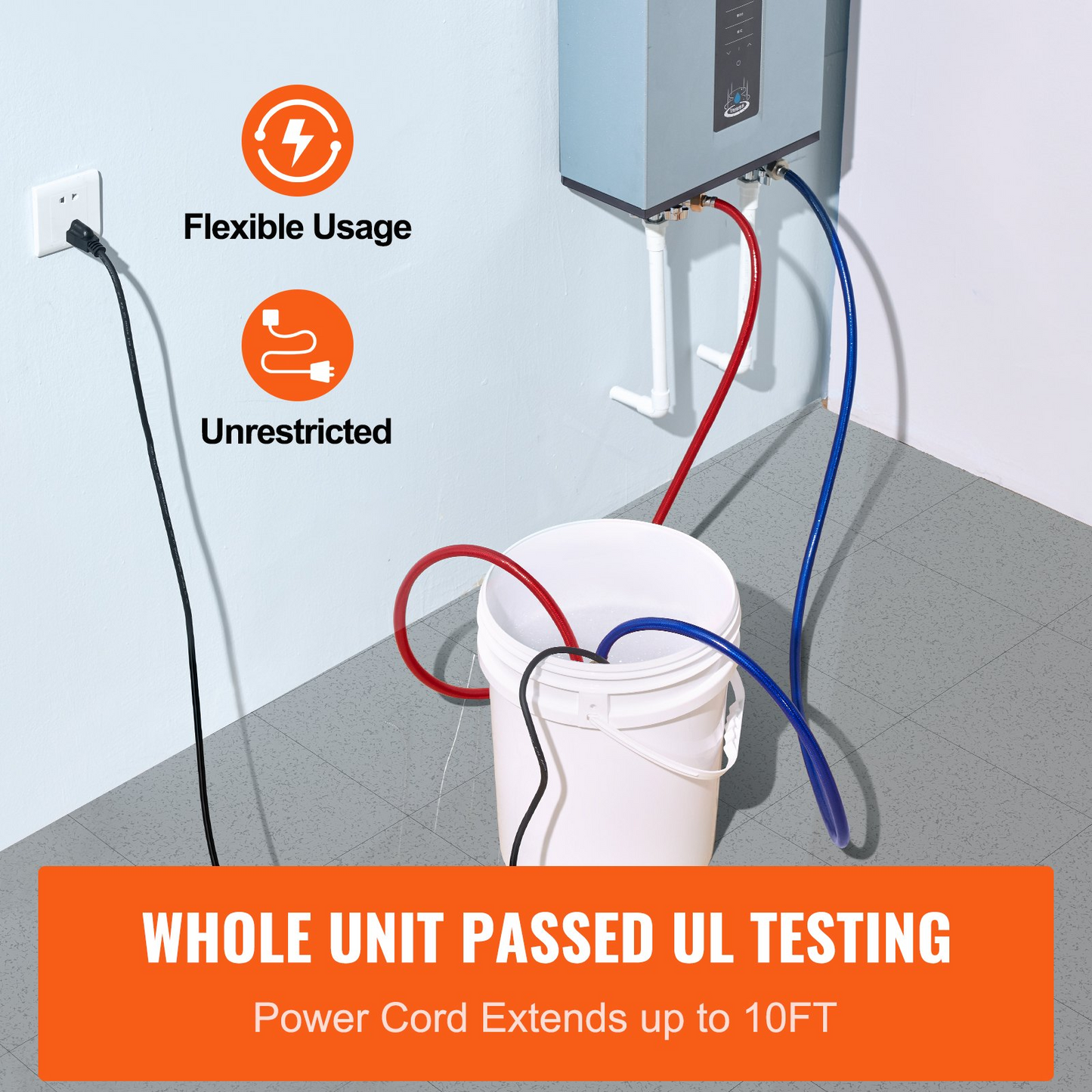 VEVOR Tankless Water Heater Flushing Kit, Includes Efficient Pump & 5 Gallon Pail & 2 Hoses & Descaling Powder, Wrench and Adapter for Quick Install Easy to Start, Water Heater Flush Kit, Goodies N Stuff