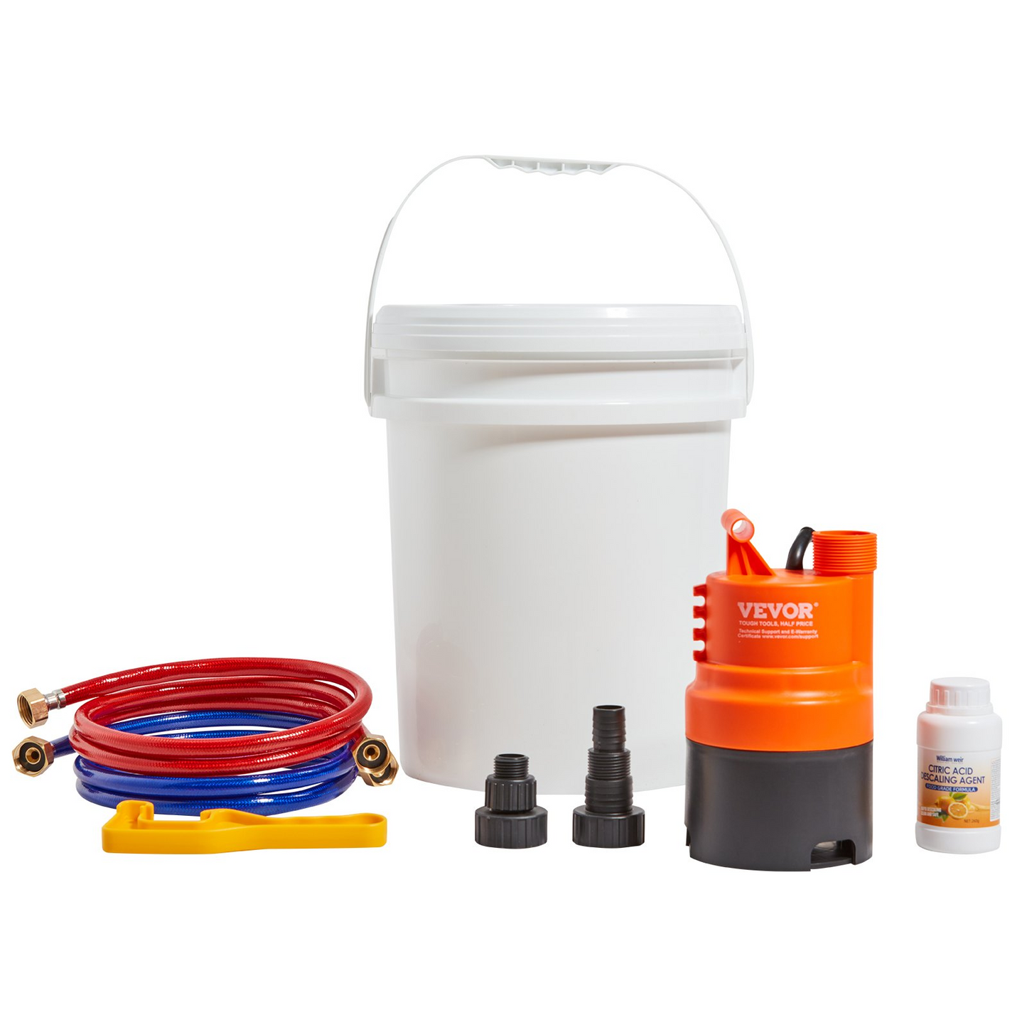 VEVOR Tankless Water Heater Flushing Kit, Includes Efficient Pump & 5 Gallon Pail & 2 Hoses & Descaling Powder, Wrench and Adapter for Quick Install Easy to Start, Water Heater Flush Kit, Goodies N Stuff