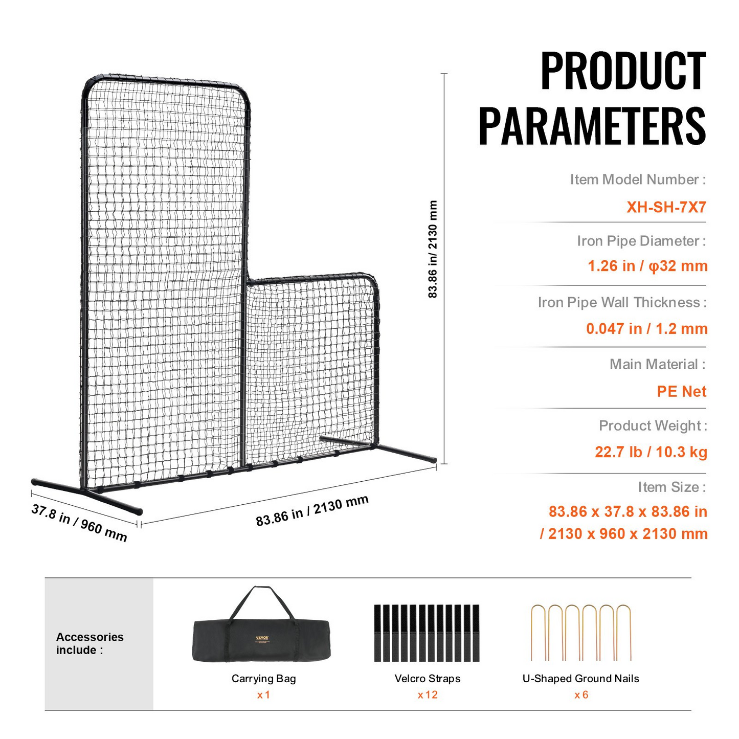 VEVOR L Screen Baseball for Batting Cage, 7x7 ft Baseball Softball Safety Screen, Body Protector Portable Batting Screen with Carry Bag & Ground Stakes, Heavy Duty Pitching Net for Pitchers Protection, Goodies N Stuff