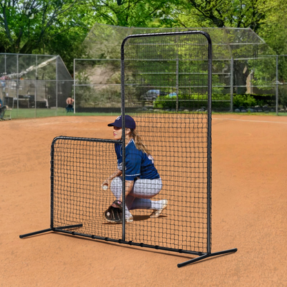 VEVOR L Screen Baseball for Batting Cage, 7x7 ft Baseball Softball Safety Screen, Body Protector Portable Batting Screen with Carry Bag & Ground Stakes, Heavy Duty Pitching Net for Pitchers Protection, Goodies N Stuff