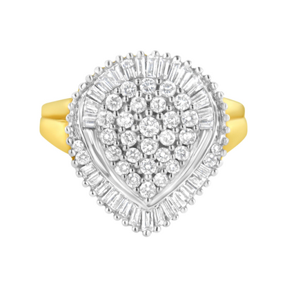 10K Yellow Gold 1.0 Cttw Round and Baguette Cut Diamond Oval Shaped Cluster Ring (I-J Color, I1-I2 Clarity), Goodies N Stuff