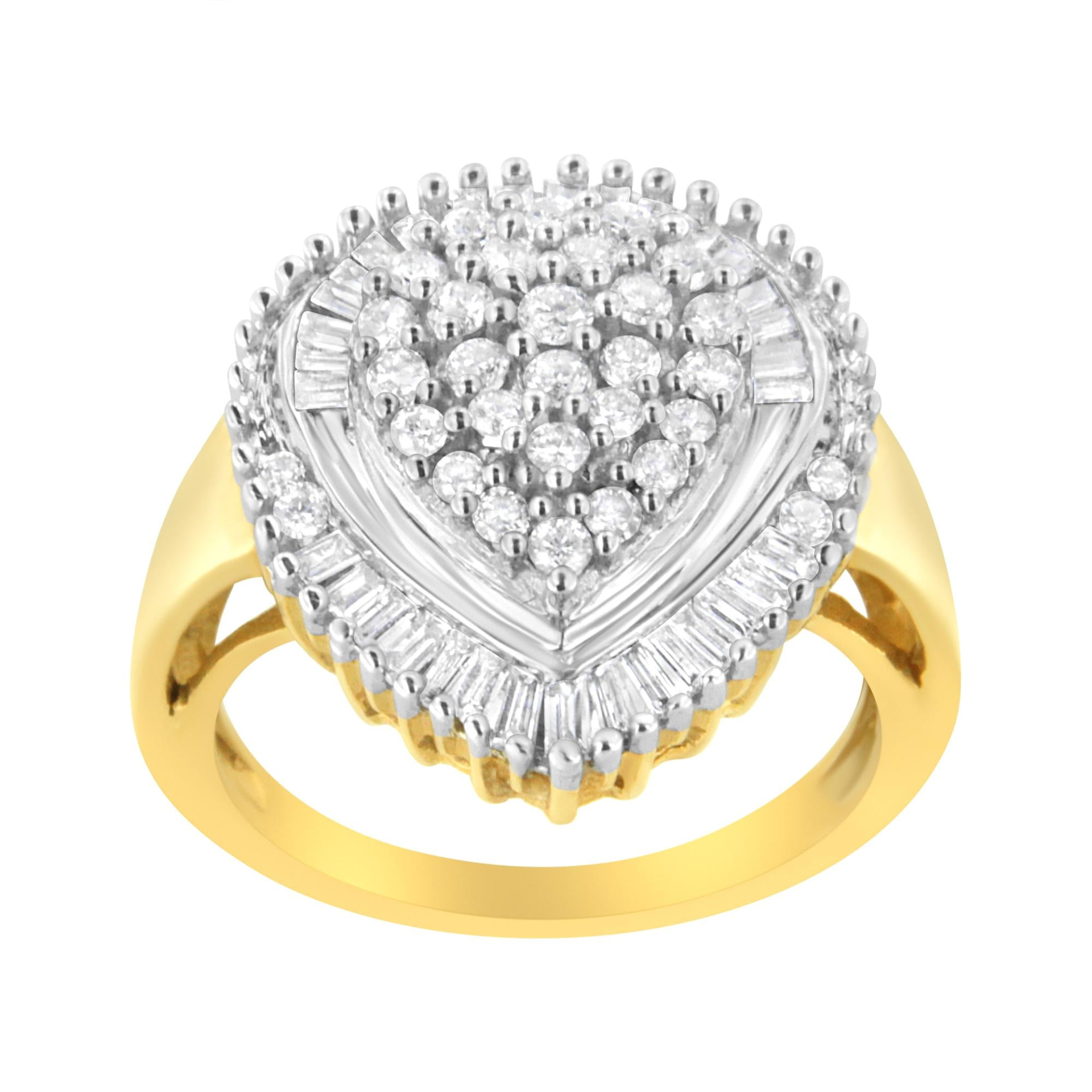 10K Yellow Gold 1.0 Cttw Round and Baguette Cut Diamond Oval Shaped Cluster Ring (I-J Color, I1-I2 Clarity), Goodies N Stuff