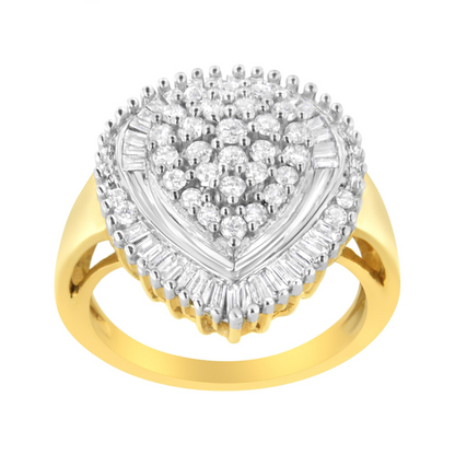 10K Yellow Gold 1.0 Cttw Round and Baguette Cut Diamond Oval Shaped Cluster Ring (I-J Color, I1-I2 Clarity), Goodies N Stuff