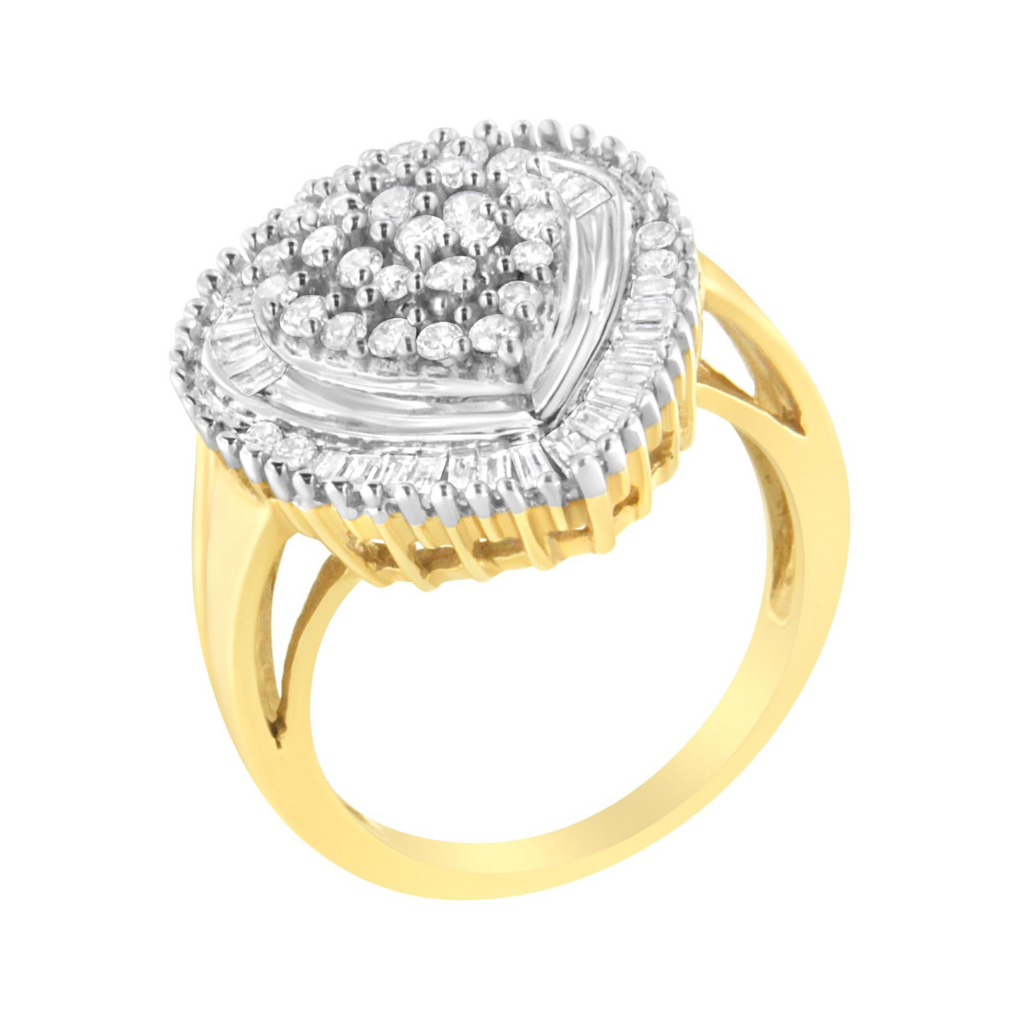 10K Yellow Gold 1.0 Cttw Round and Baguette Cut Diamond Oval Shaped Cluster Ring (I-J Color, I1-I2 Clarity), Goodies N Stuff