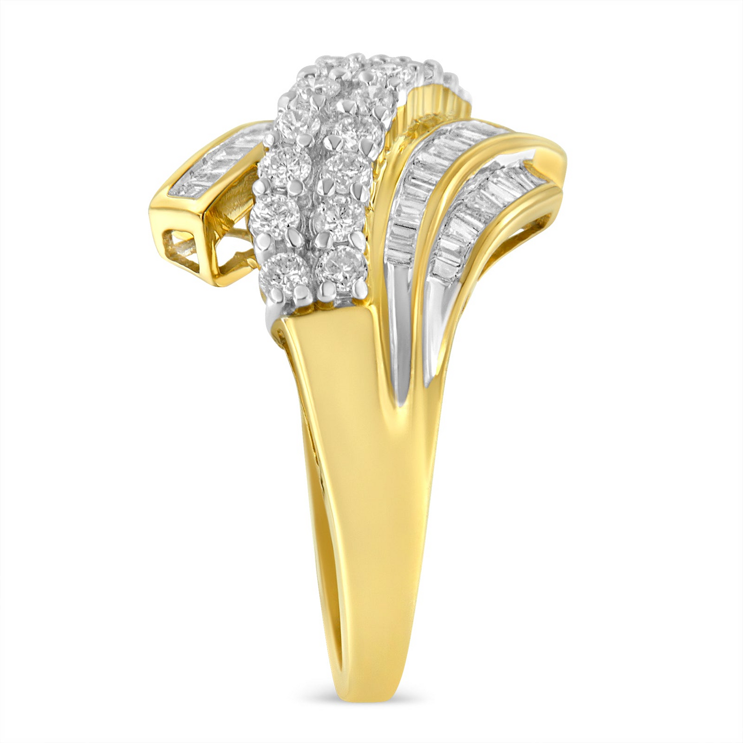 10K Yellow Gold 1.0 Cttw Round & Baguette Cut Diamond 64 Stone Bypass Style Channel Set Modern Statement Ring (H-I Color, SI1-SI2 Clarity), Goodies N Stuff