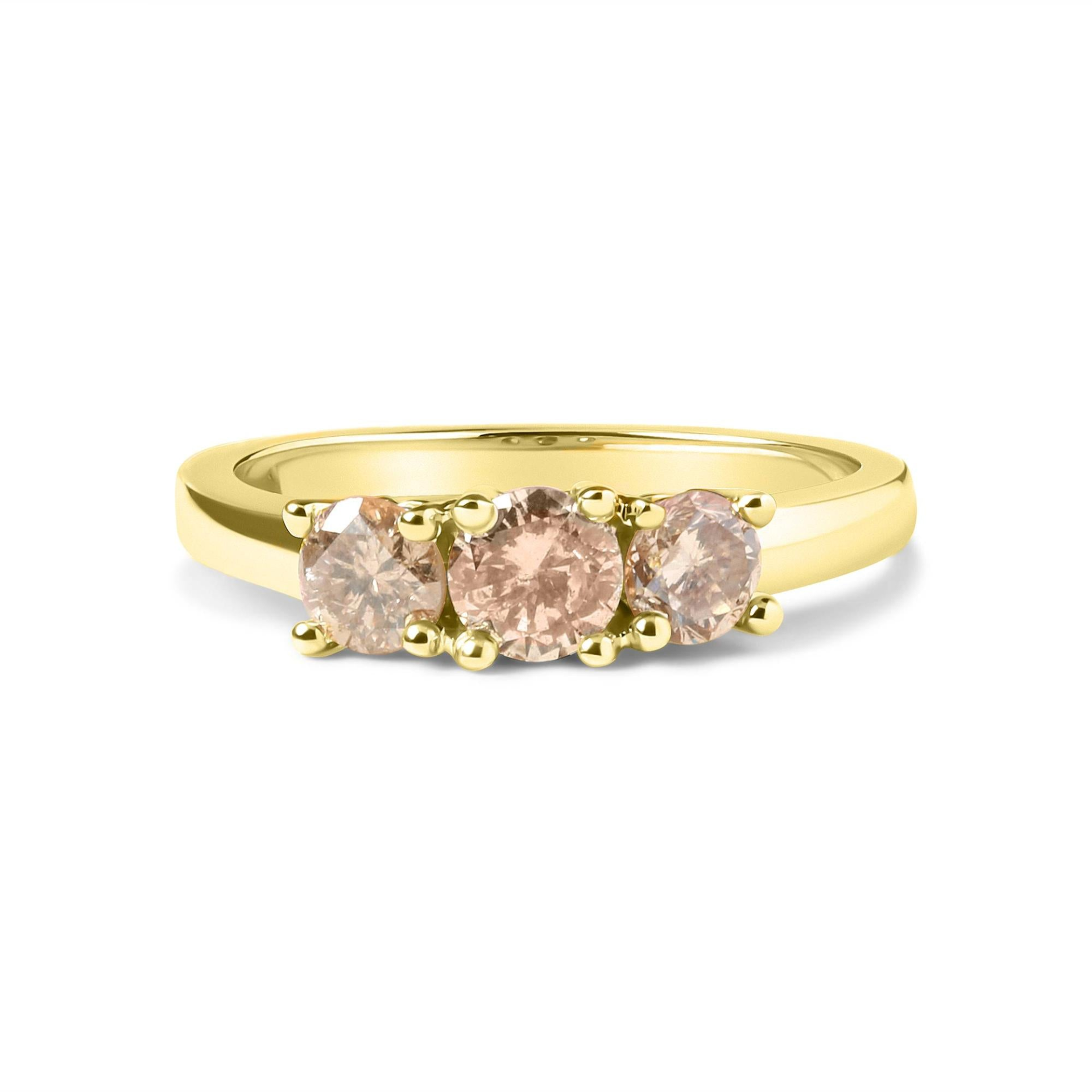 10K Yellow Gold 1.00 Cttw Champagne Diamond 3-Stone Band Ring (J-K Color, I1-I2 Clarity), Goodies N Stuff