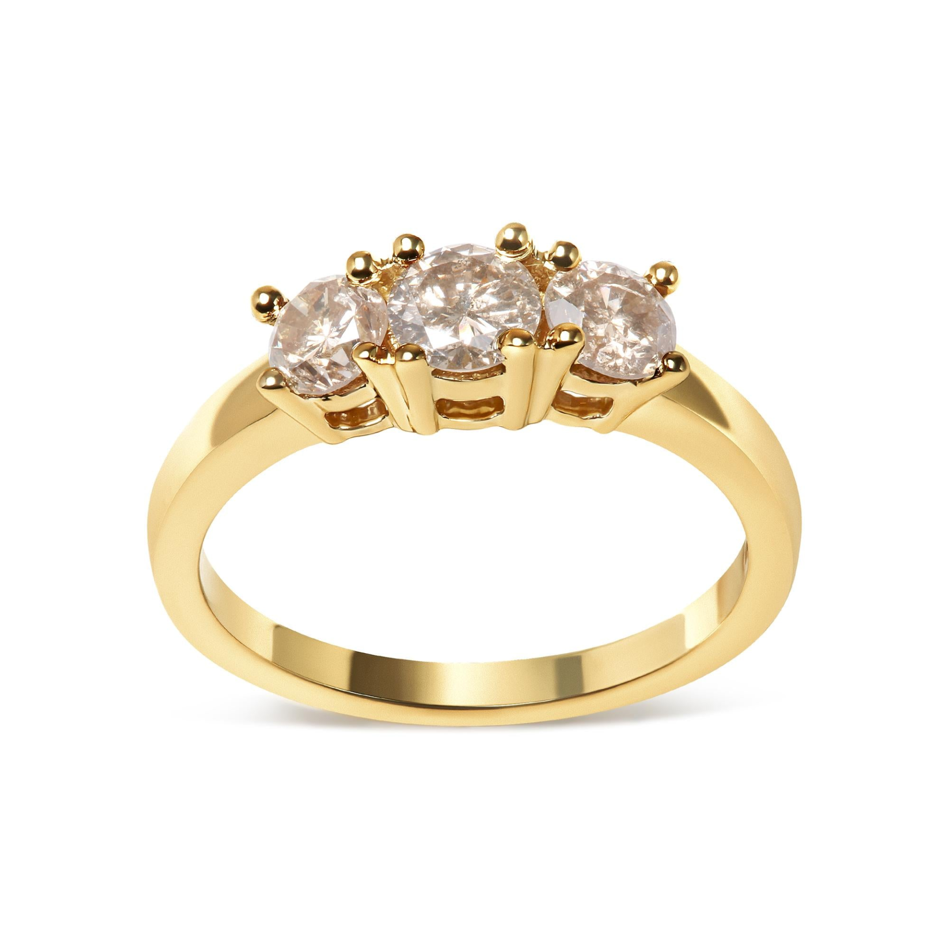 10K Yellow Gold 1.00 Cttw Champagne Diamond 3-Stone Band Ring (J-K Color, I1-I2 Clarity), Goodies N Stuff