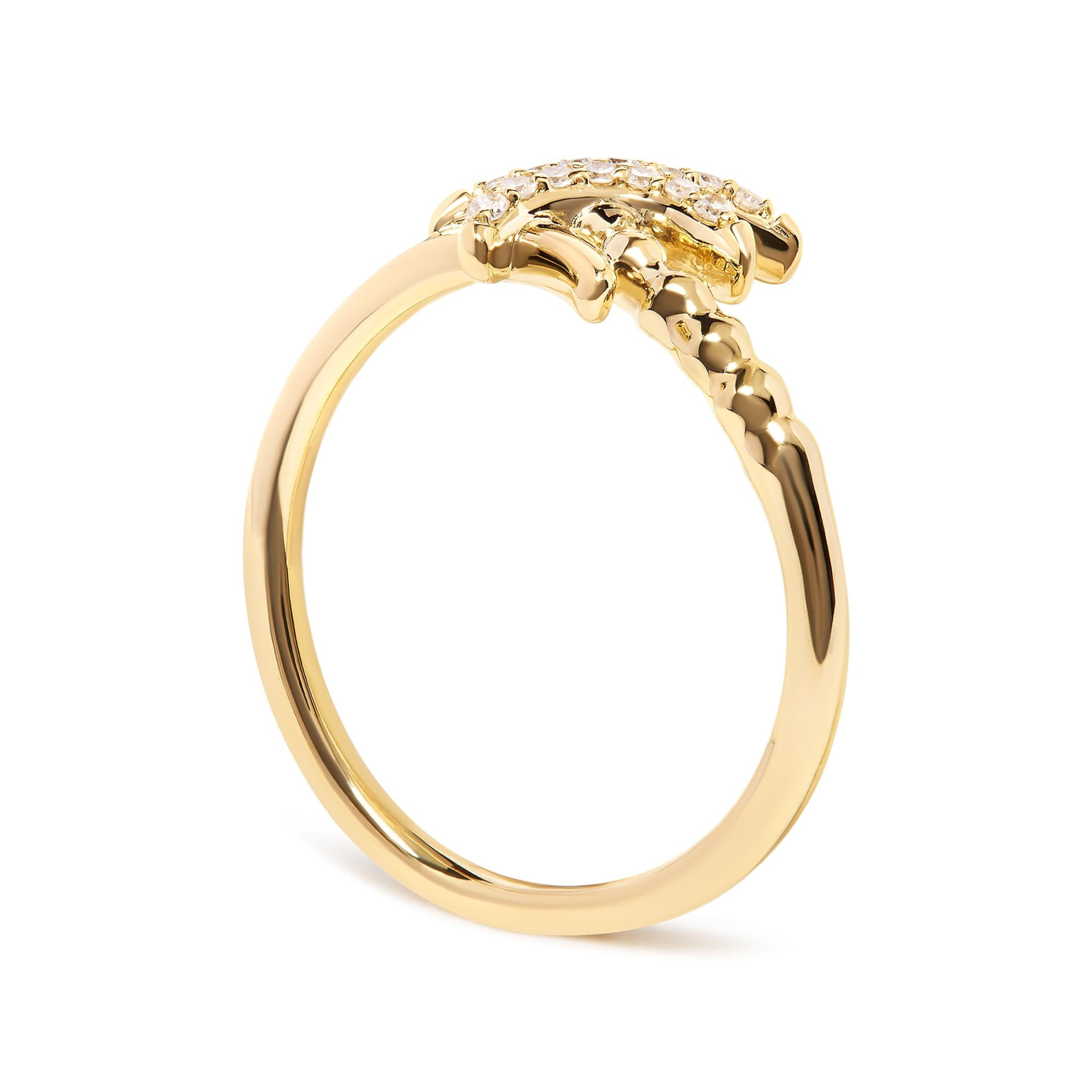 10K Yellow Gold 1/10 Cttw Diamond  Palm Tree Statement Ring (H-I Color, I1-I2 Clarity), Goodies N Stuff